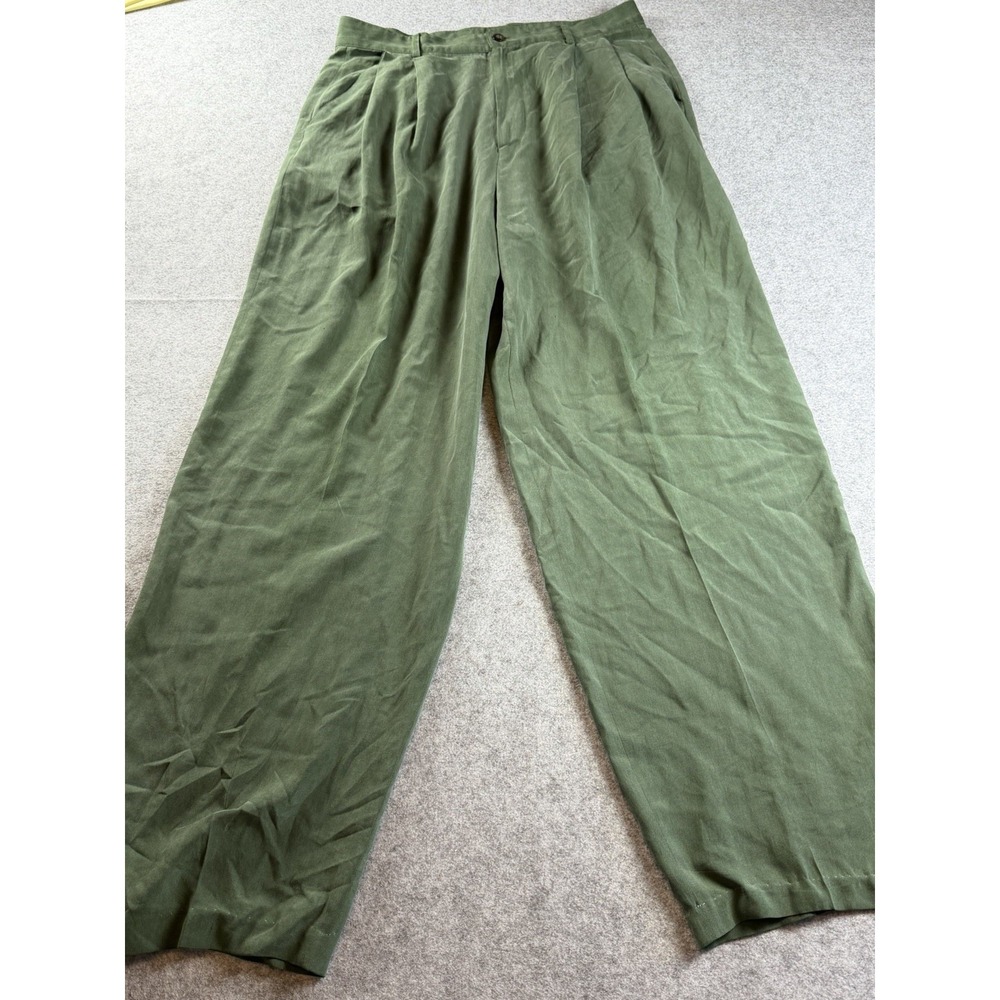 Vintage Rick Pallack Mens Size 34 100 Silk Pleated Trousers Sage Green Dandy